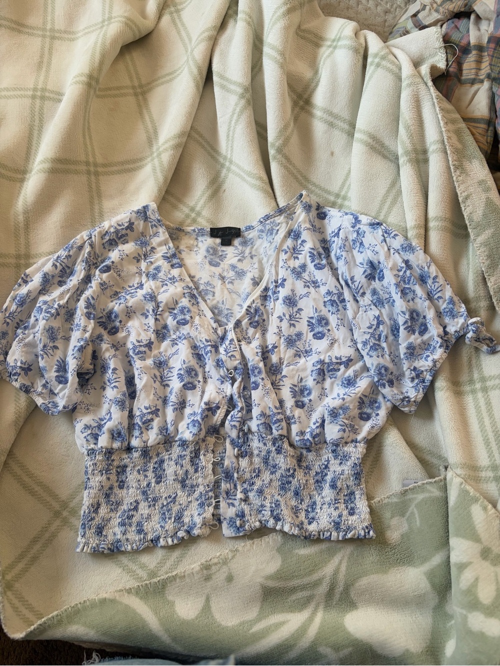 J for Justify White Crop Top with Blue Floral Print